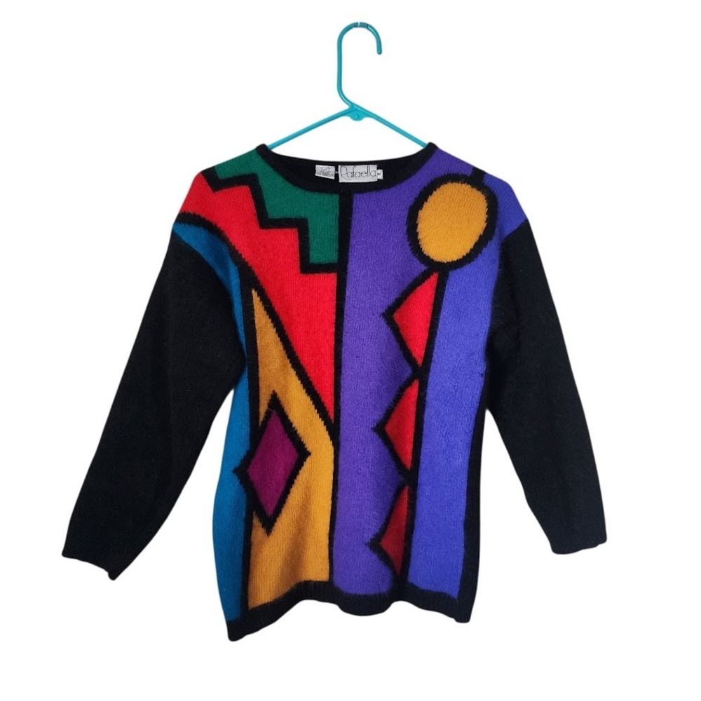 RAFAELLA VINTAGE 80's Angora blend‎ puzzle crew neck sweater colorblock size M